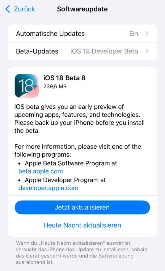 麒麟苹果手机维修分享苹果 iOS / iPadOS 18 开发者预览版 Beta 8 发布 